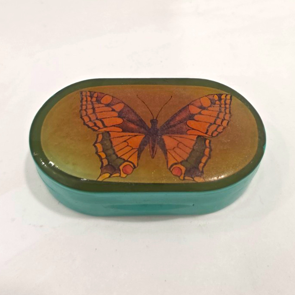 Vintage Butterfly Compact Mirror Turquoise Plastic Retro Vanity Case